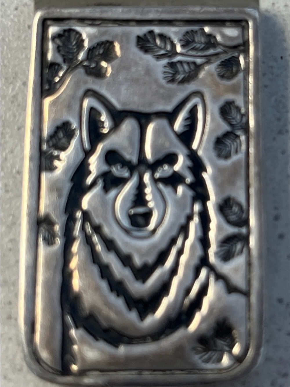 Wolf High Relief Rectangle Silver Money Clip